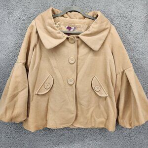 Buffalo David Bitton Women's Large Beige Swing Coat Button Front 3/4 Bell Sleeve